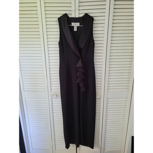 J.R.Nites By Caliendo Size 8 Evening Dress Black Maxi Satin Ruffle Sleevless EUC